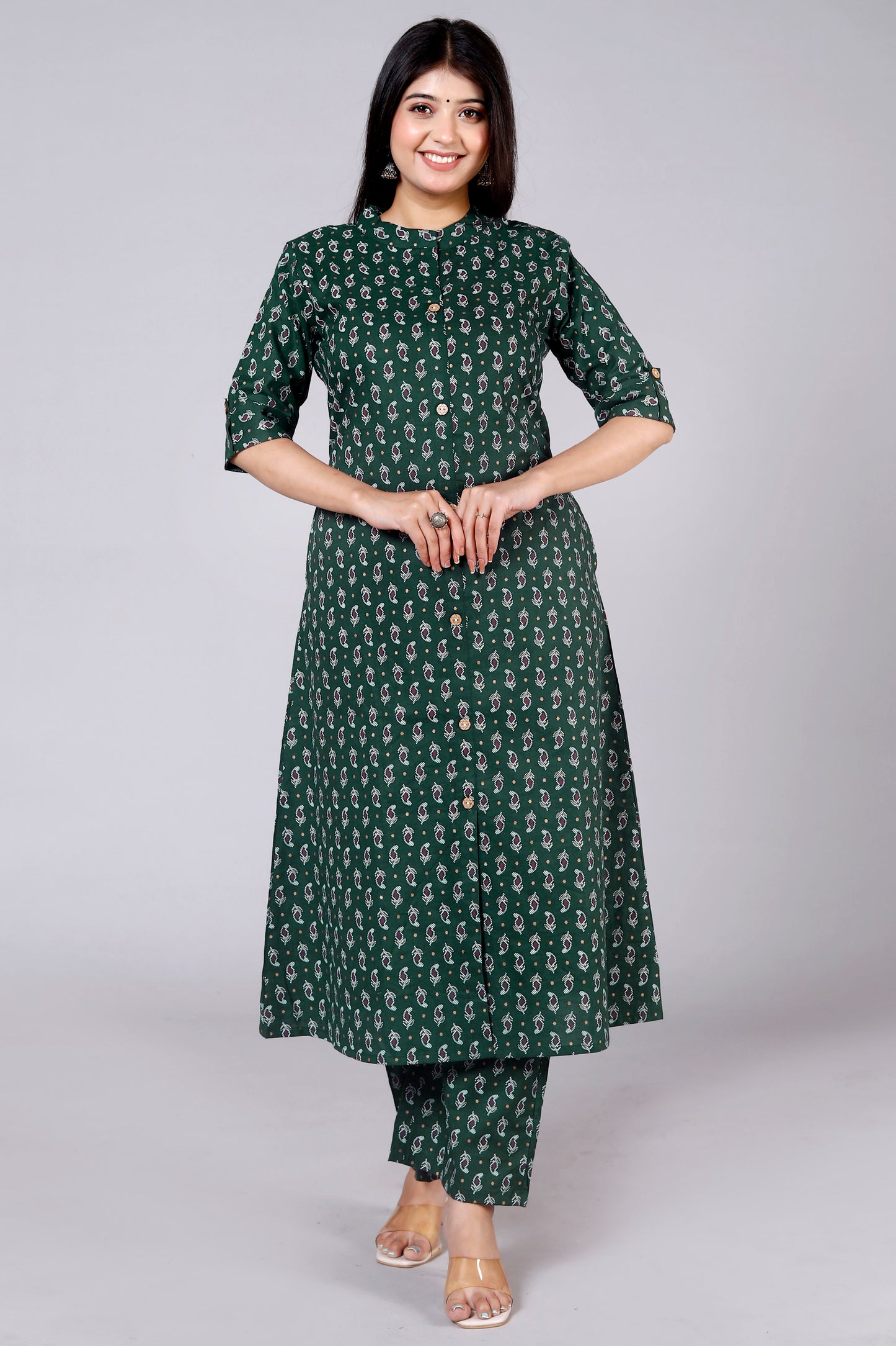 Akrish Green Pure Cotton Kurta Palazzo Set for Women | Premium Ethnic Wear for Daily & Festive Look