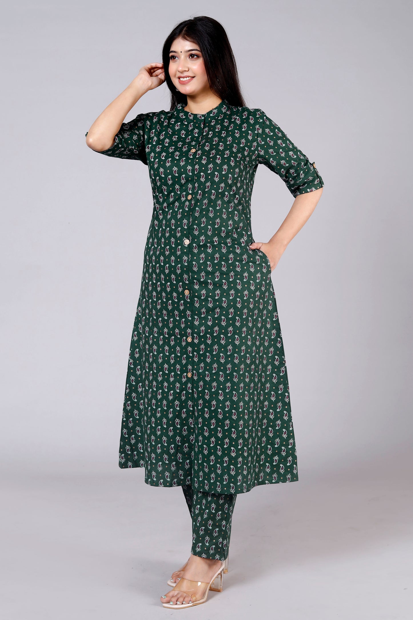 Akrish Green Pure Cotton Kurta Palazzo Set for Women | Premium Ethnic Wear for Daily & Festive Look