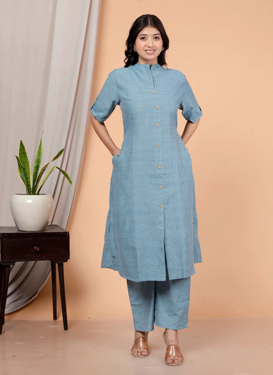 Akrish Women’s Katha Cotton Kurta Palazzo Set | Handcrafted Ethnic Wear for Daily & Festive Use