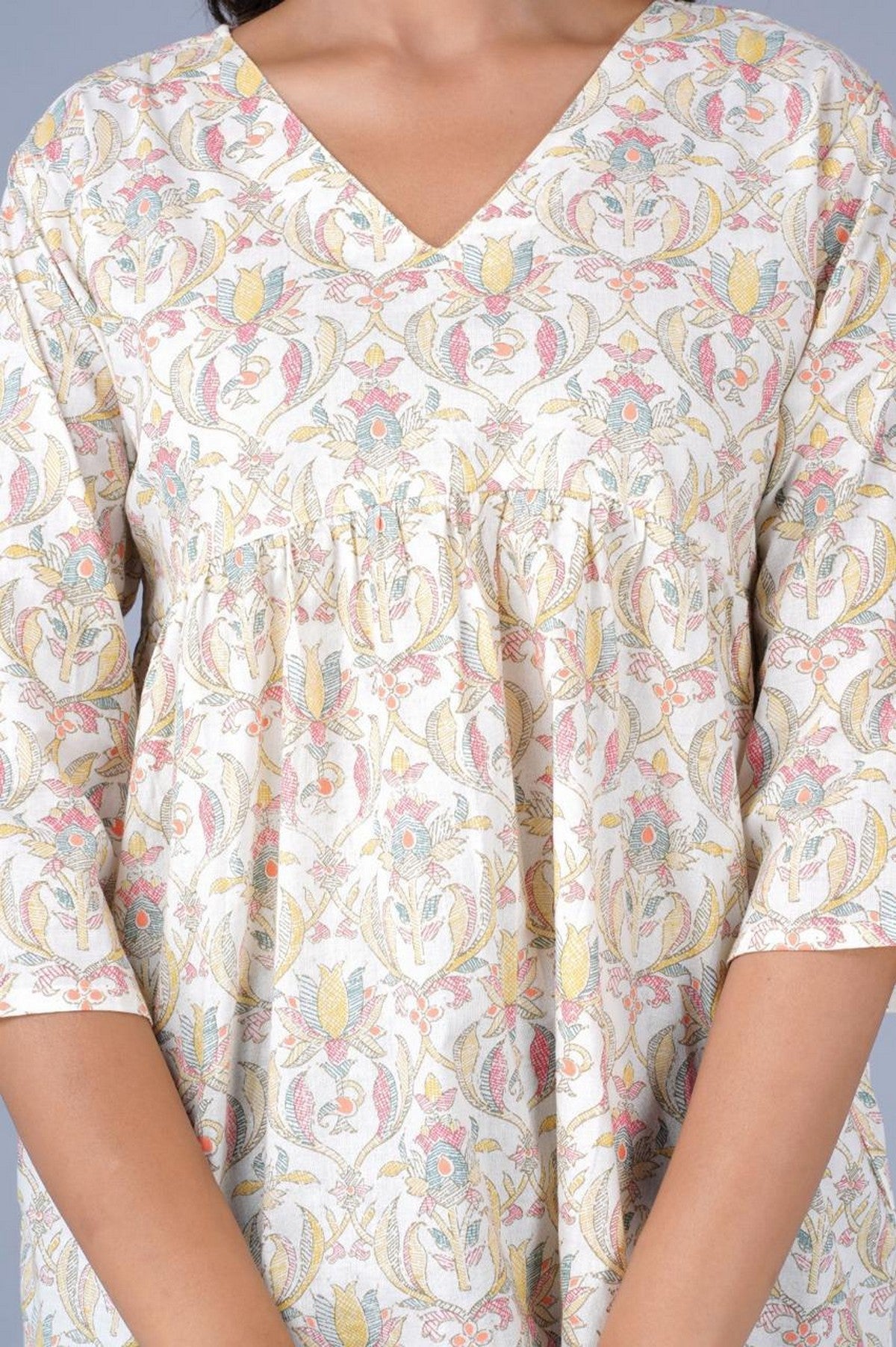 Cream & Pastel Floral A-Line Casual Top Akrish