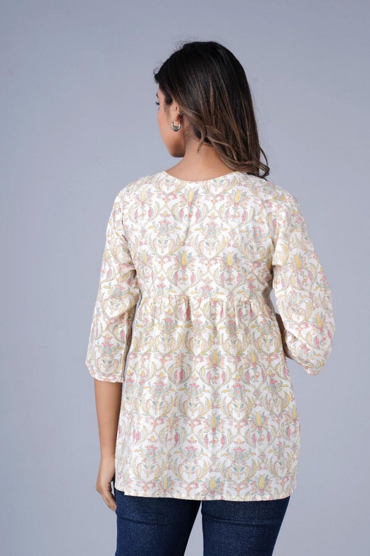 Cream & Pastel Floral A-Line Casual Top Akrish