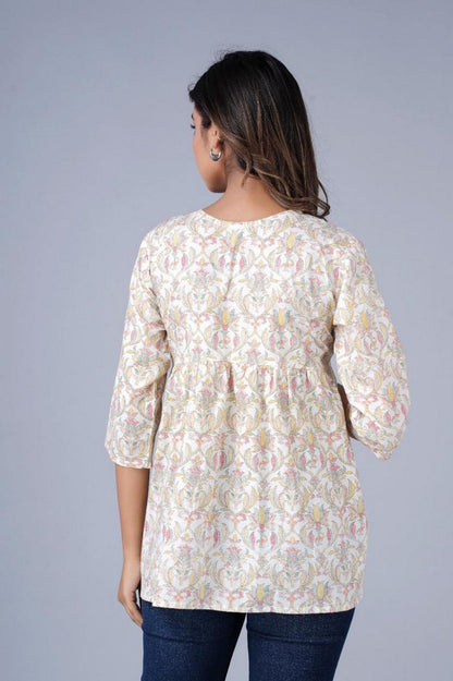 Cream & Pastel Floral A-Line Casual Top Akrish