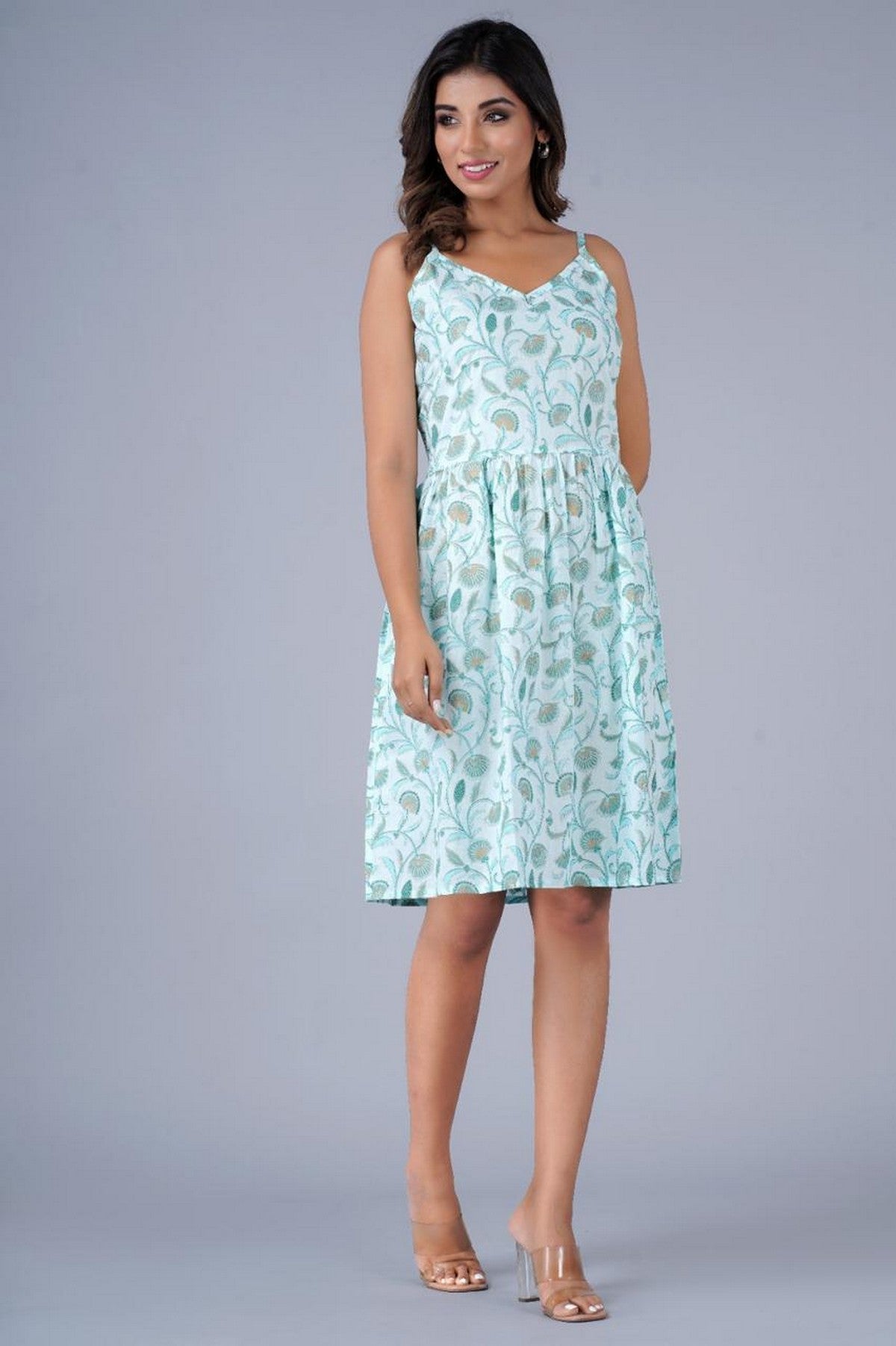 Cotton Strappy Summer Dress with Floral Print Akrish
