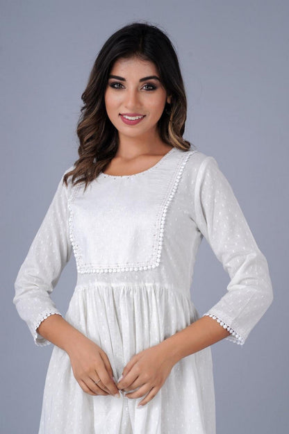 Women’s White Swiss-Dot Fit & Flare Dress with Lace Detailing Akrish