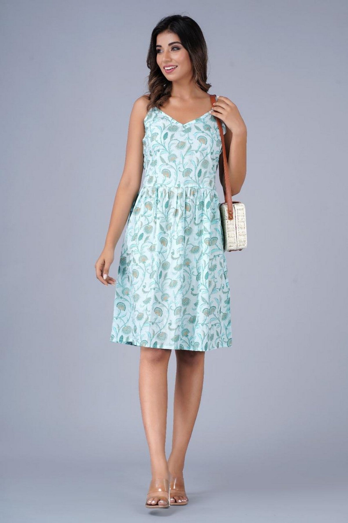 Cotton Strappy Summer Dress with Floral Print Akrish