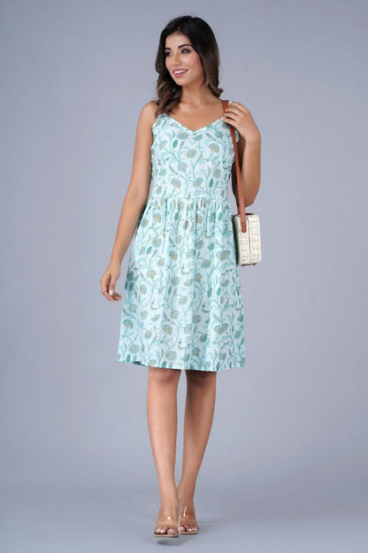 Cotton Strappy Summer Dress with Floral Print Akrish
