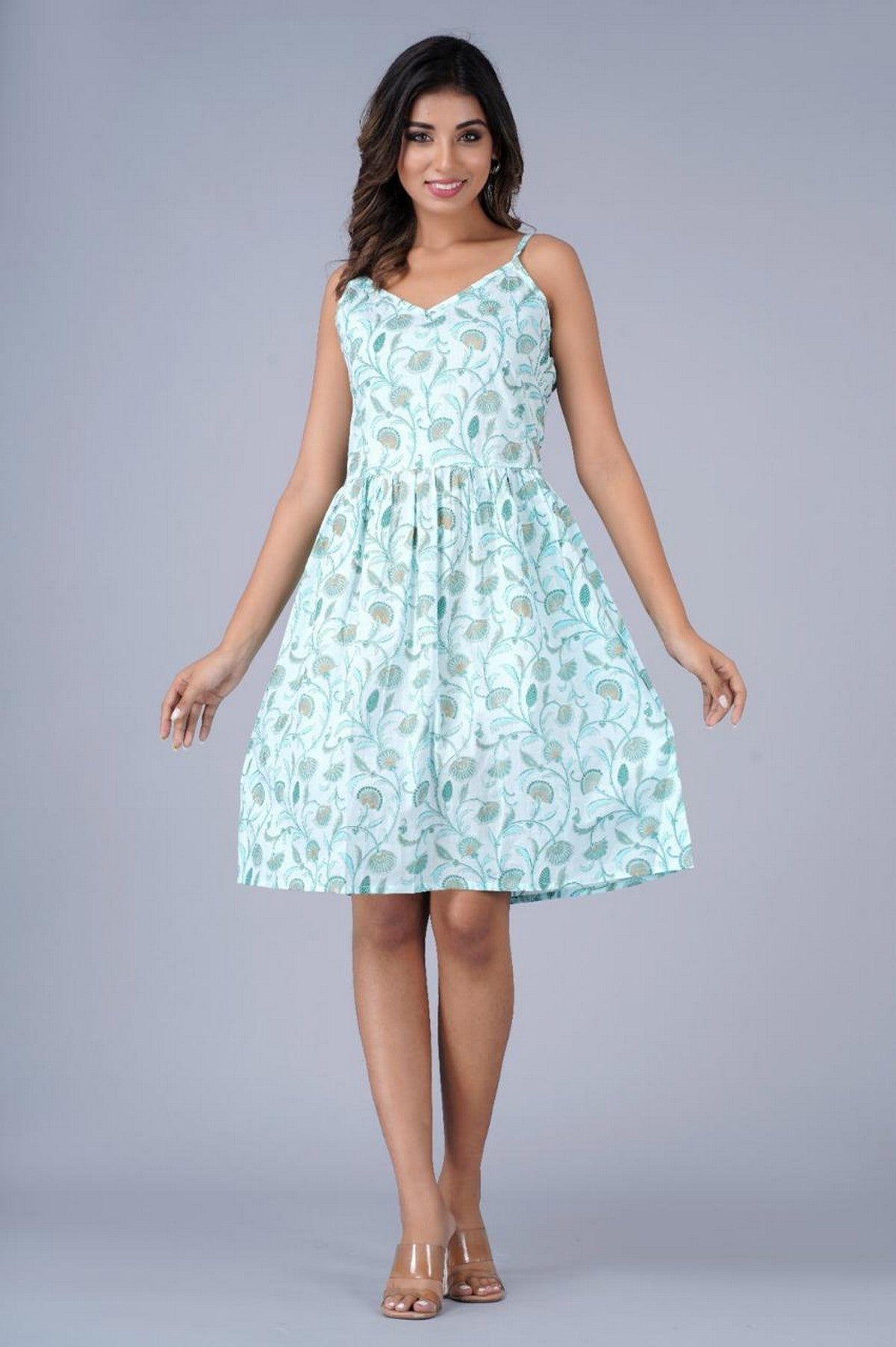 Cotton Strappy Summer Dress with Floral Print Akrish