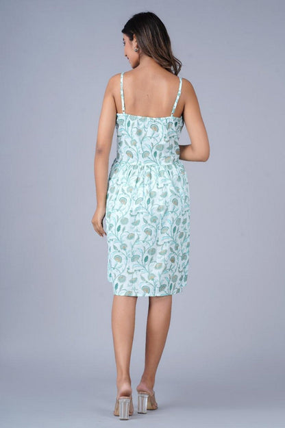 Cotton Strappy Summer Dress with Floral Print Akrish