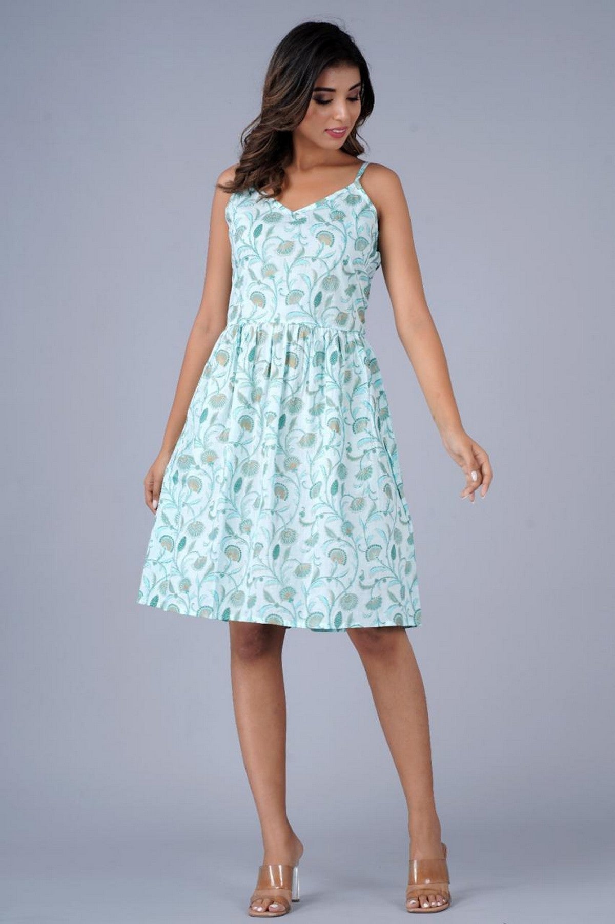 Cotton Strappy Summer Dress with Floral Print Akrish