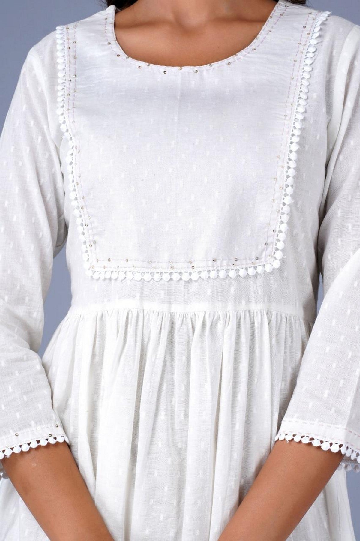 Women’s White Swiss-Dot Fit & Flare Dress with Lace Detailing Akrish