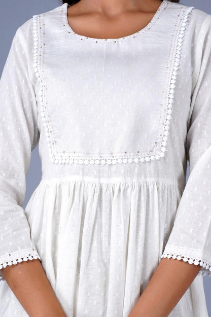 Women’s White Swiss-Dot Fit & Flare Dress with Lace Detailing Akrish