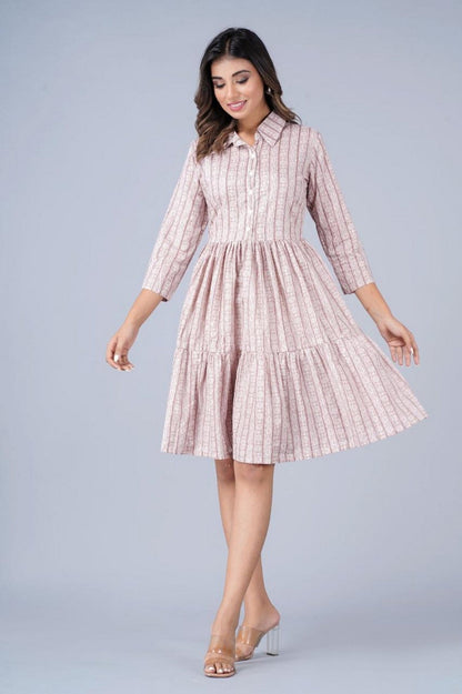 Women’s Pink Printed Tiered Shirt Dress Akrish