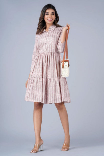 Women’s Pink Printed Tiered Shirt Dress Akrish