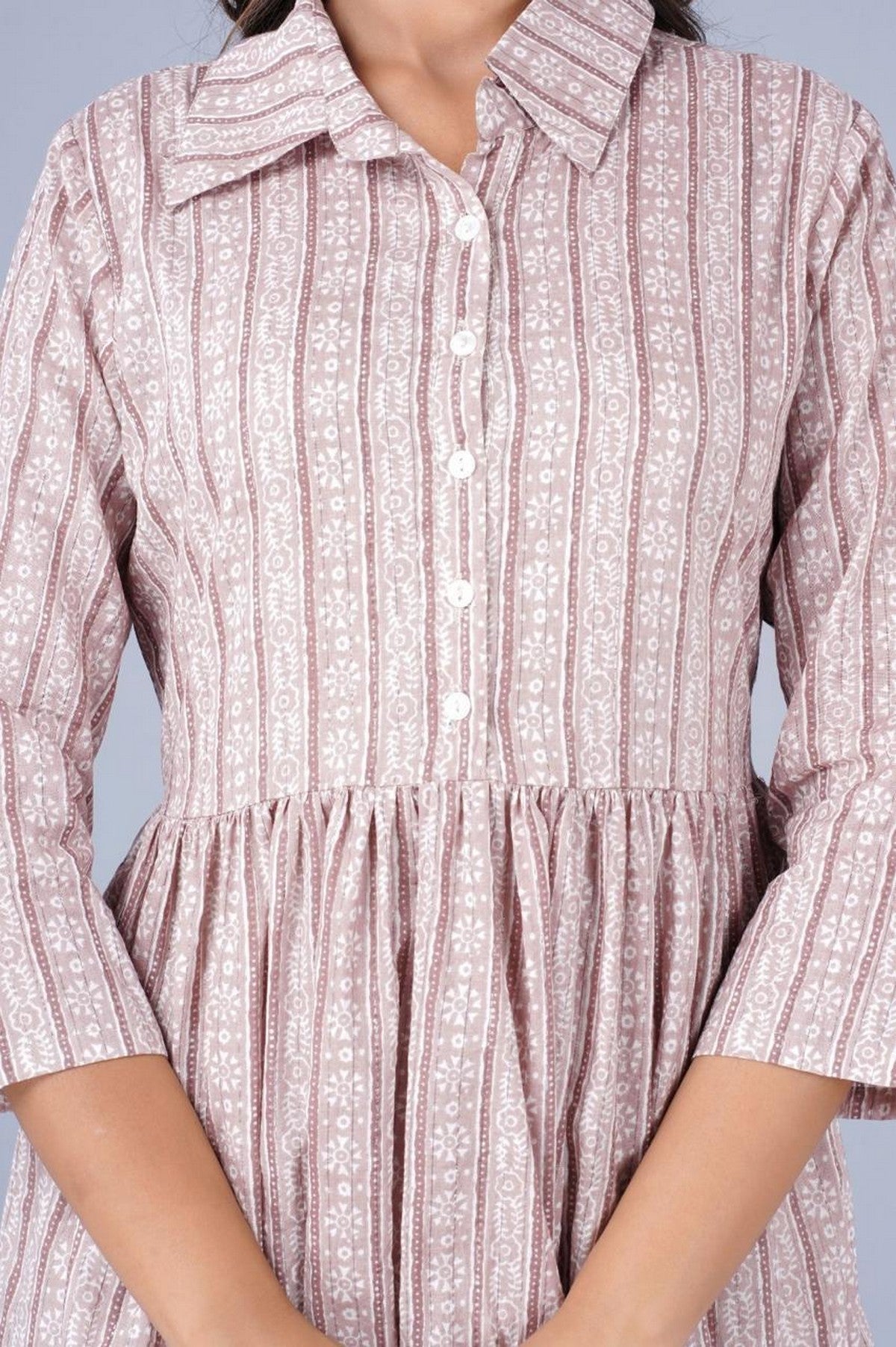 Women’s Pink Printed Tiered Shirt Dress Akrish