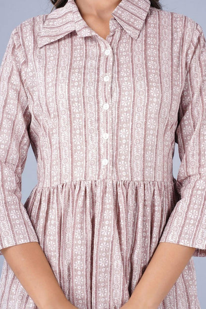 Women’s Pink Printed Tiered Shirt Dress Akrish