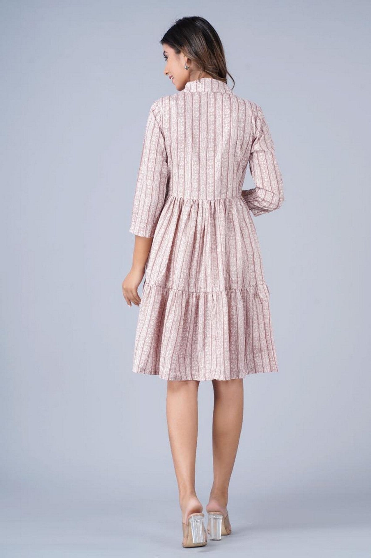 Women’s Pink Printed Tiered Shirt Dress Akrish