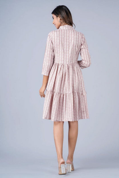 Women’s Pink Printed Tiered Shirt Dress Akrish