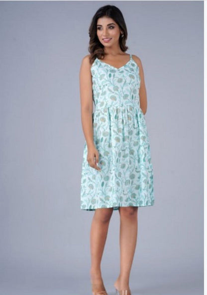 Cotton Strappy Summer Dress with Floral Print Akrish