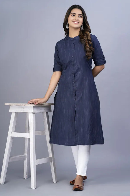Akrish Blue Khadi Cotton Kurta for Women | Handwoven Pure Cotton Kurti for Daily & Office Wear