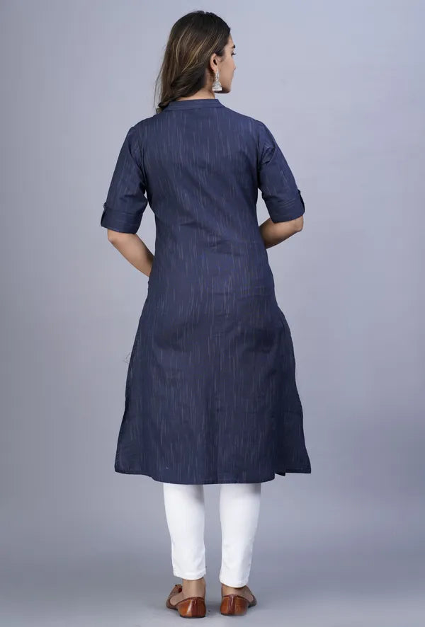 Akrish Blue Khadi Cotton Kurta for Women | Handwoven Pure Cotton Kurti for Daily & Office Wear