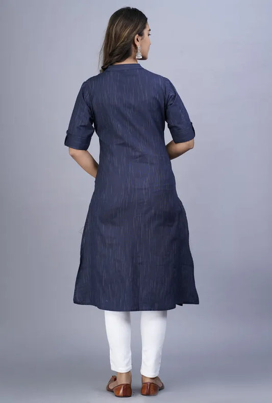 Akrish Blue Khadi Cotton Kurta for Women | Handwoven Pure Cotton Kurti for Daily & Office Wear