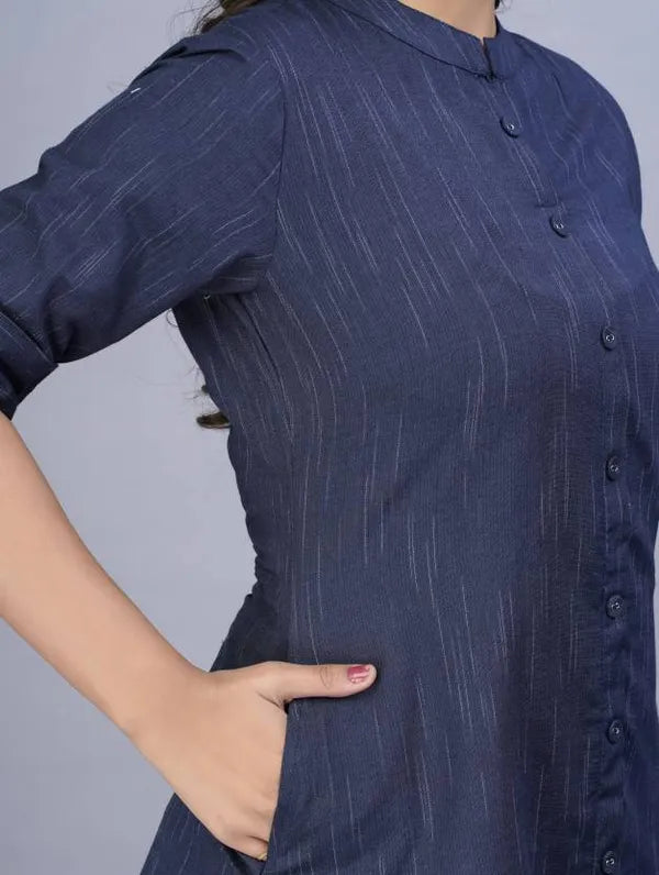 Akrish Blue Khadi Cotton Kurta for Women | Handwoven Pure Cotton Kurti for Daily & Office Wear