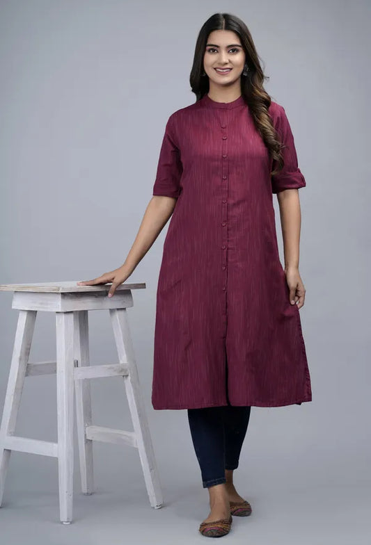 Akrish Mehroon Khadi Cotton Kurta for Women | Handwoven Pure Cotton Straight Kurti for Office & Daily Wear