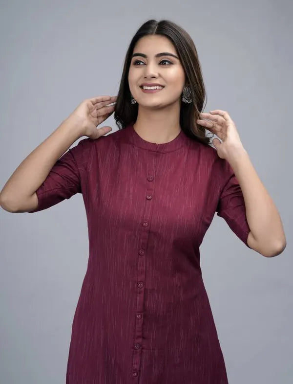 Akrish Mehroon Khadi Cotton Kurta for Women | Handwoven Pure Cotton Straight Kurti for Office & Daily Wear