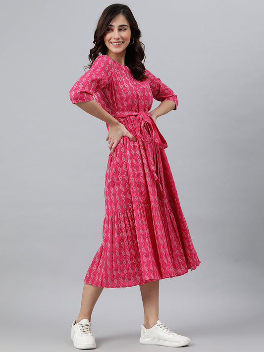 Akrish Women’s Pink Cotton Short Frock | Stylish S Printed Casual Dress for Summer & Daily Wear