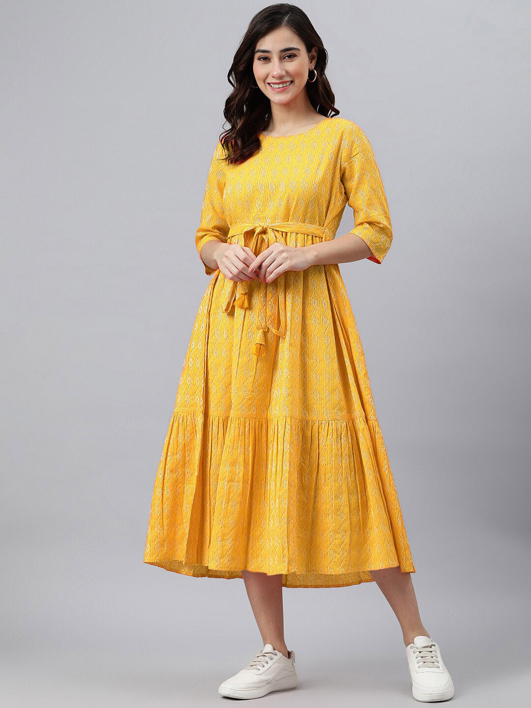 Akrish Yellow Printed Short Frock for Women & Girls | Premium Fabric Western-Ethnic Fusion Dress