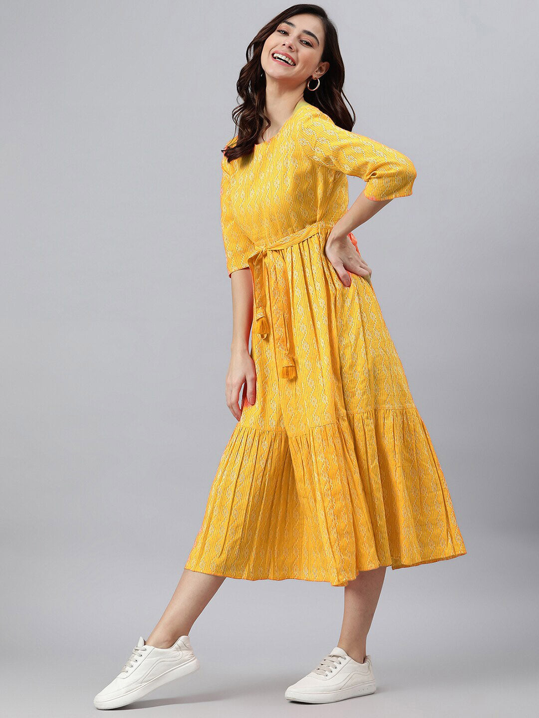 Akrish Yellow Printed Short Frock for Women & Girls | Premium Fabric Western-Ethnic Fusion Dress