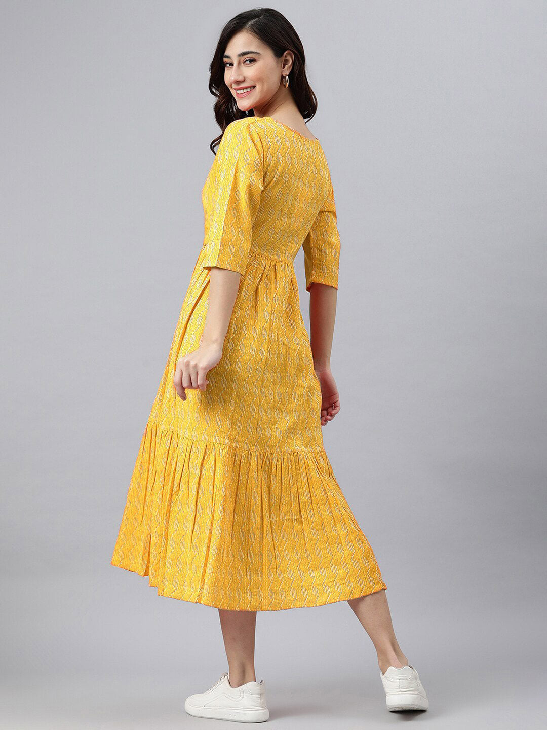 Akrish Yellow Printed Short Frock for Women & Girls | Premium Fabric Western-Ethnic Fusion Dress