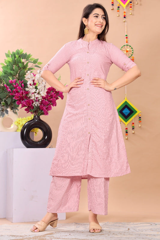 Akrish Pink Cotton Kurta Set for Women | Premium Ethnic Kurti & Pant Set