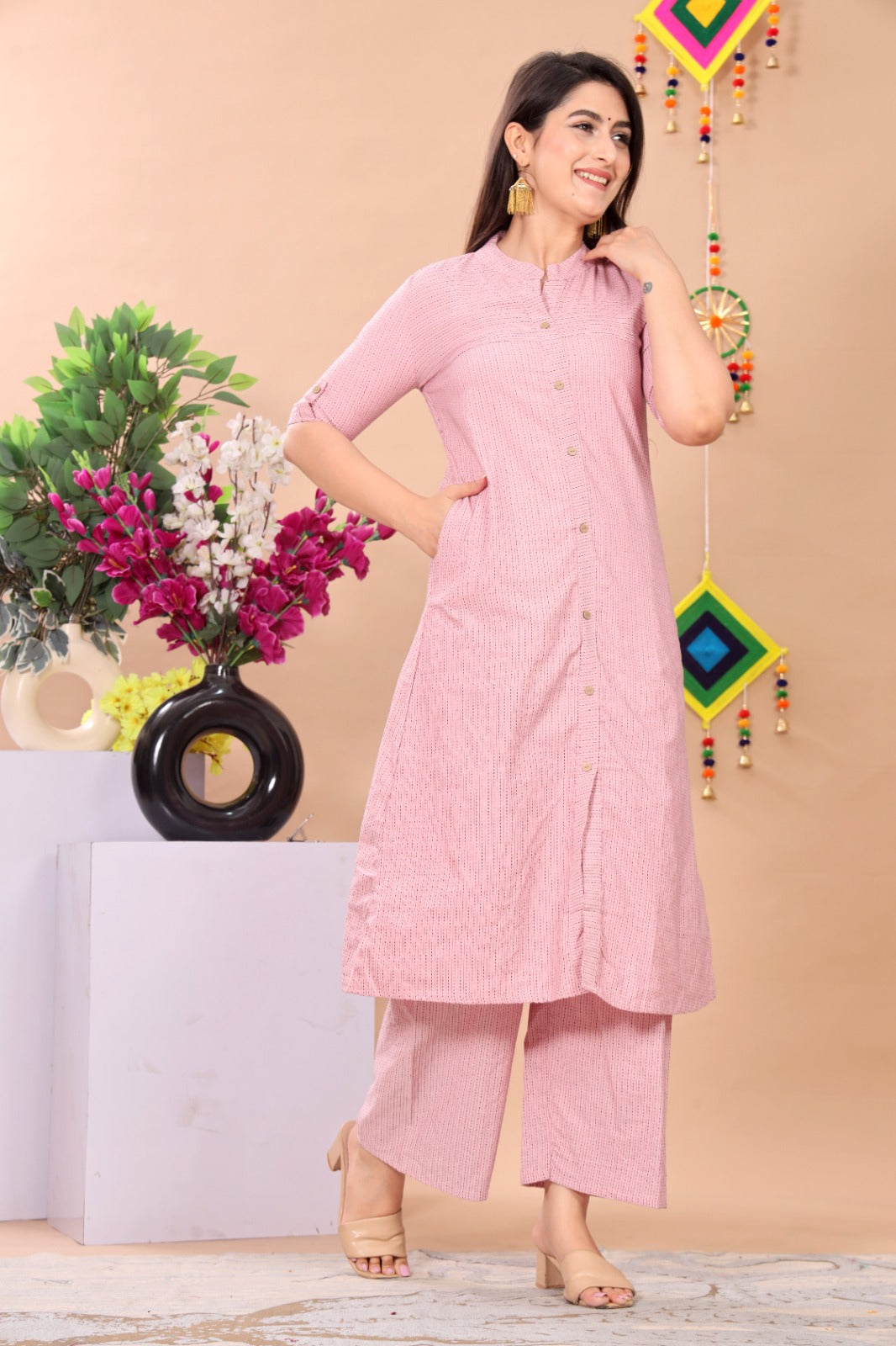 Akrish Pink Cotton Kurta Set for Women | Premium Ethnic Kurti & Pant Set