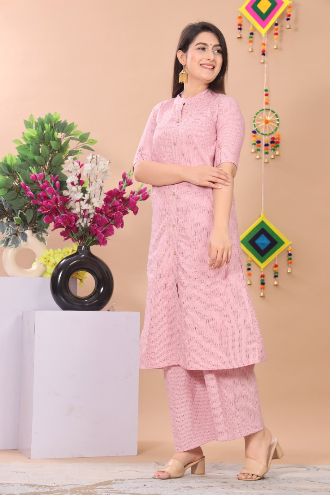 Akrish Pink Cotton Kurta Set for Women | Premium Ethnic Kurti & Pant Set