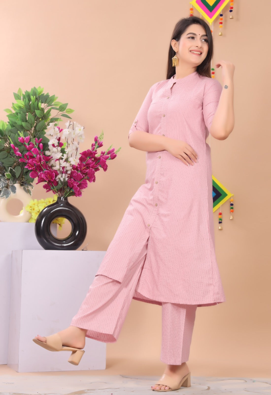Akrish Pink Cotton Kurta Set for Women | Premium Ethnic Kurti & Pant Set
