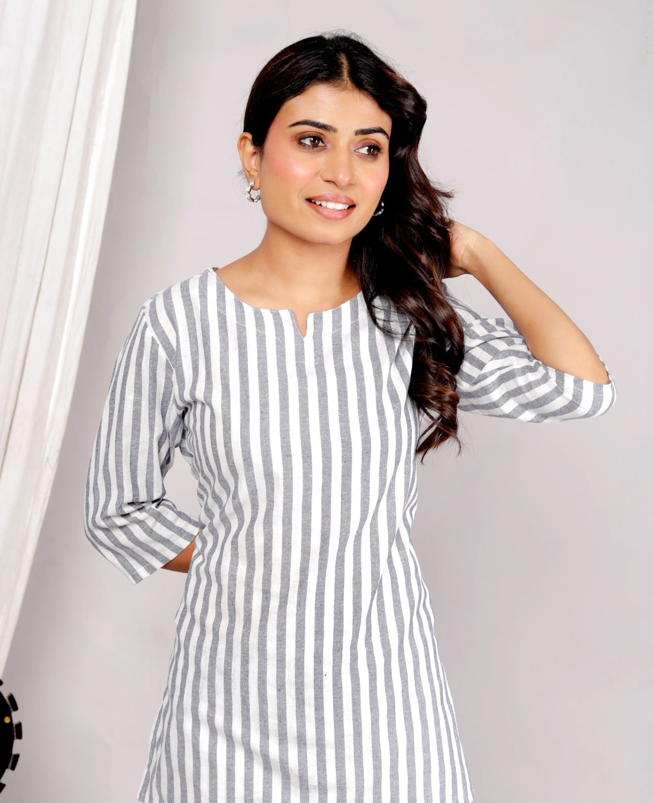Akrish White & Green Striped Cotton Kurta Set for Women | Premium 2-Piece Ethnic Wear