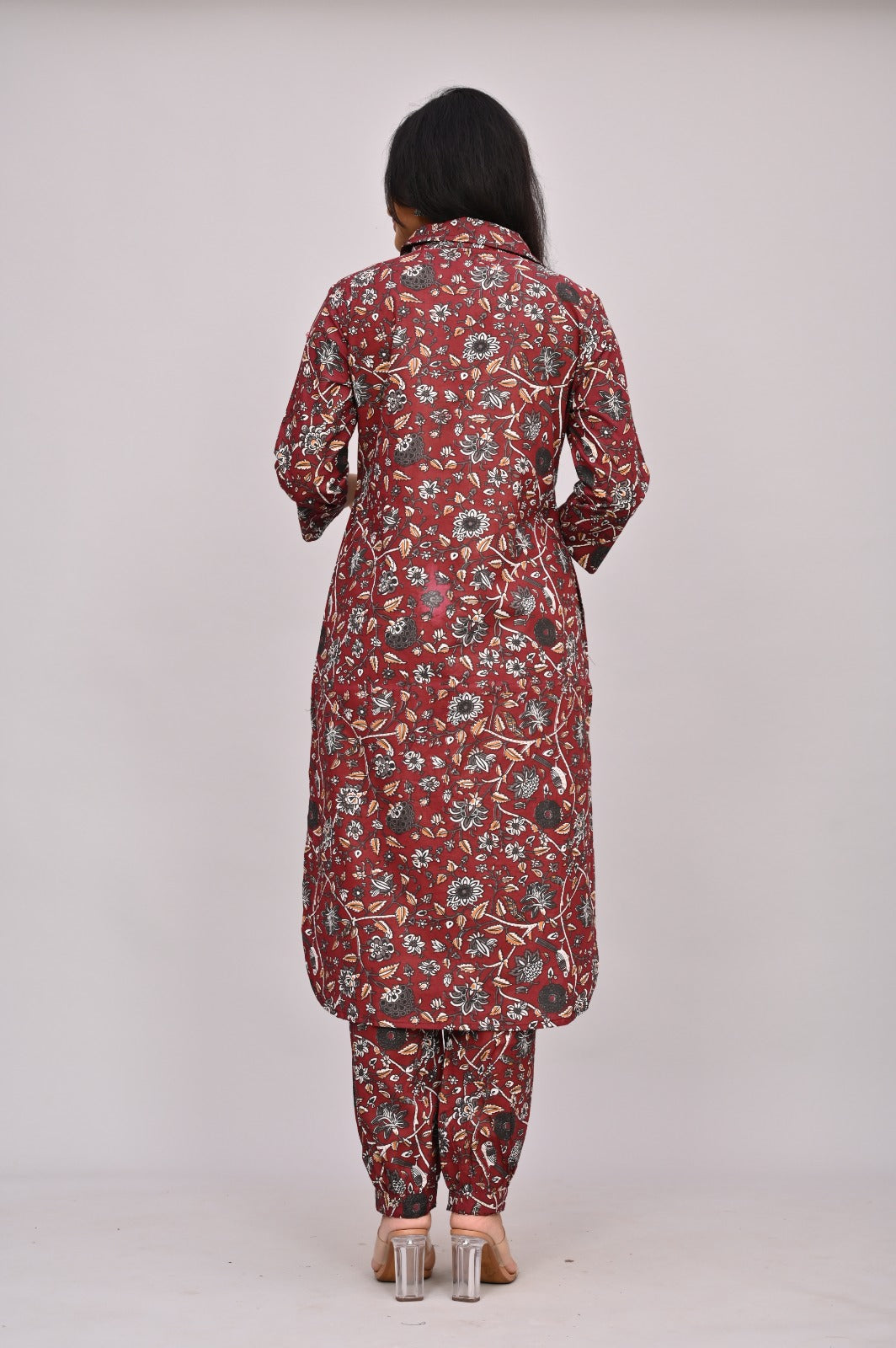 Akrish Maroon Cotton Printed Kurta Set for Women | Designer 2-Piece Ethnic Wear