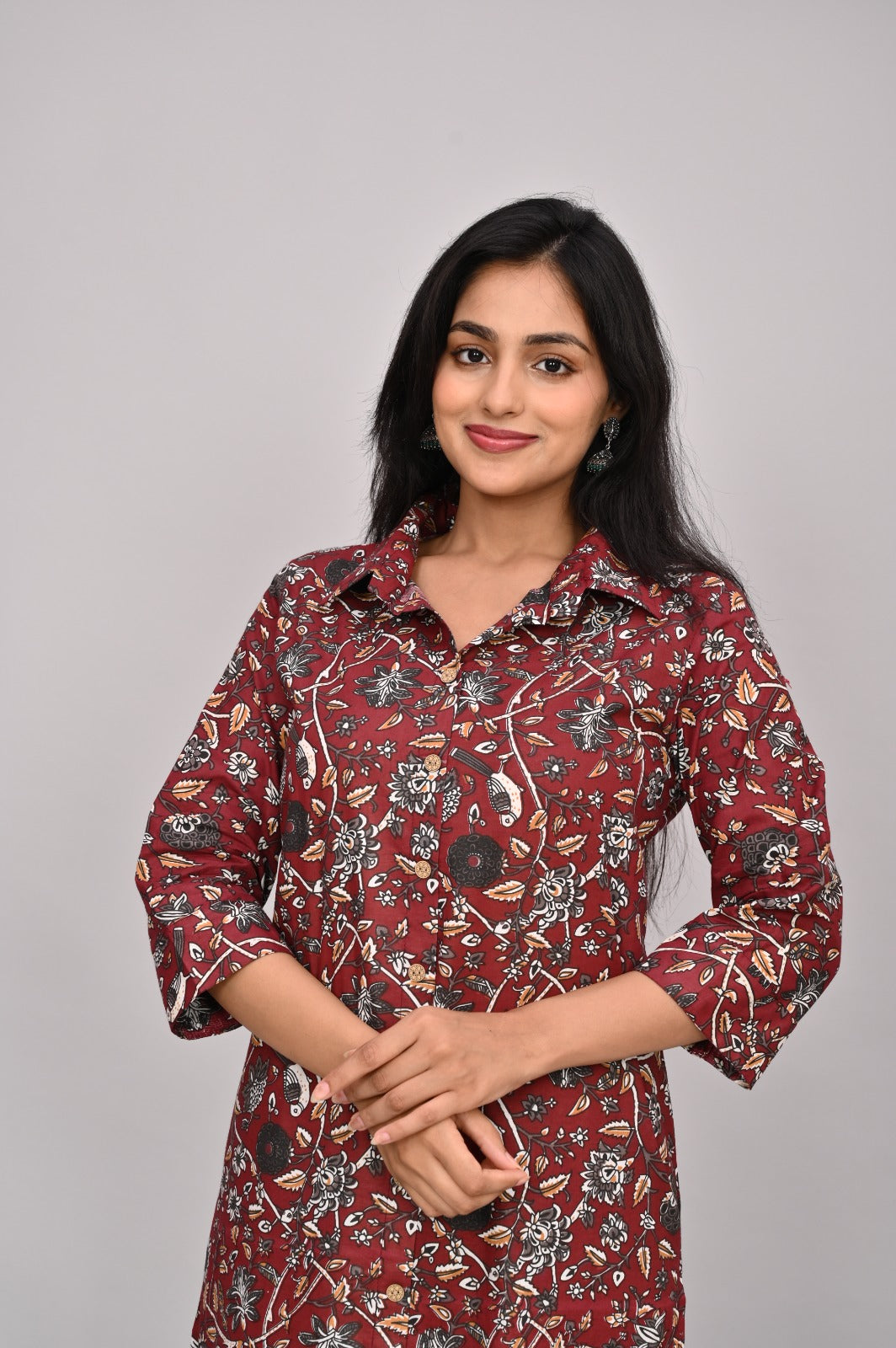 Akrish Maroon Cotton Printed Kurta Set for Women | Designer 2-Piece Ethnic Wear