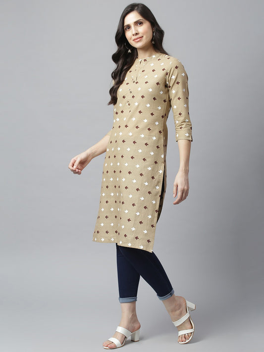 Akrish Cotton Kurta for Women | Premium Daily Wear Kurti in Beige & Blue