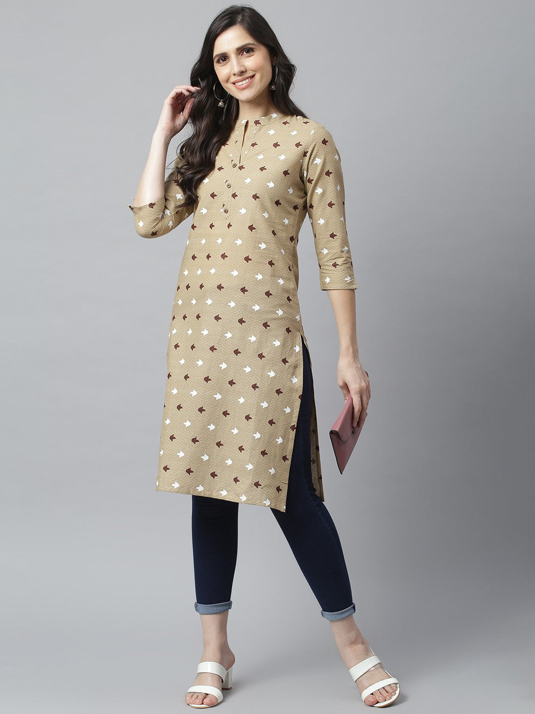 Akrish Cotton Kurta for Women | Premium Daily Wear Kurti in Beige & Blue