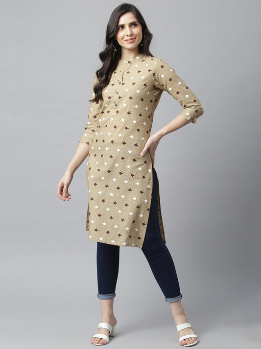 Akrish Cotton Kurta for Women | Premium Daily Wear Kurti in Beige & Blue