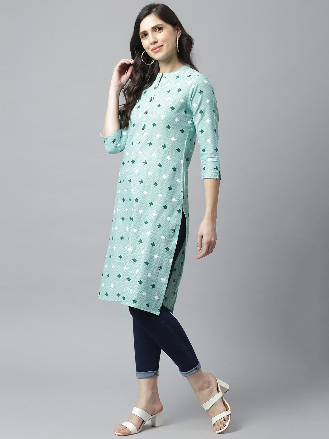 Akrish Cotton Kurta for Women | Premium Daily Wear Kurti in Beige & Blue
