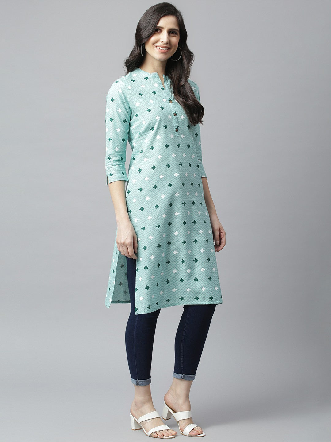 Akrish Cotton Kurta for Women | Premium Daily Wear Kurti in Beige & Blue
