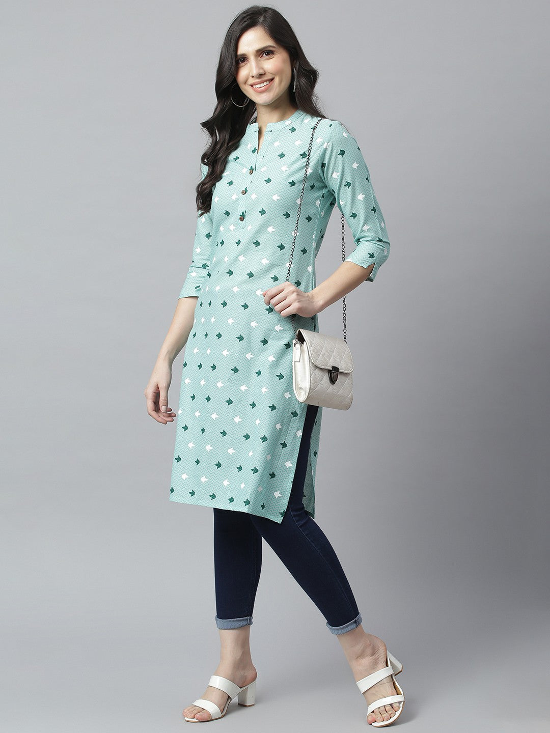 Akrish Cotton Kurta for Women | Premium Daily Wear Kurti in Beige & Blue