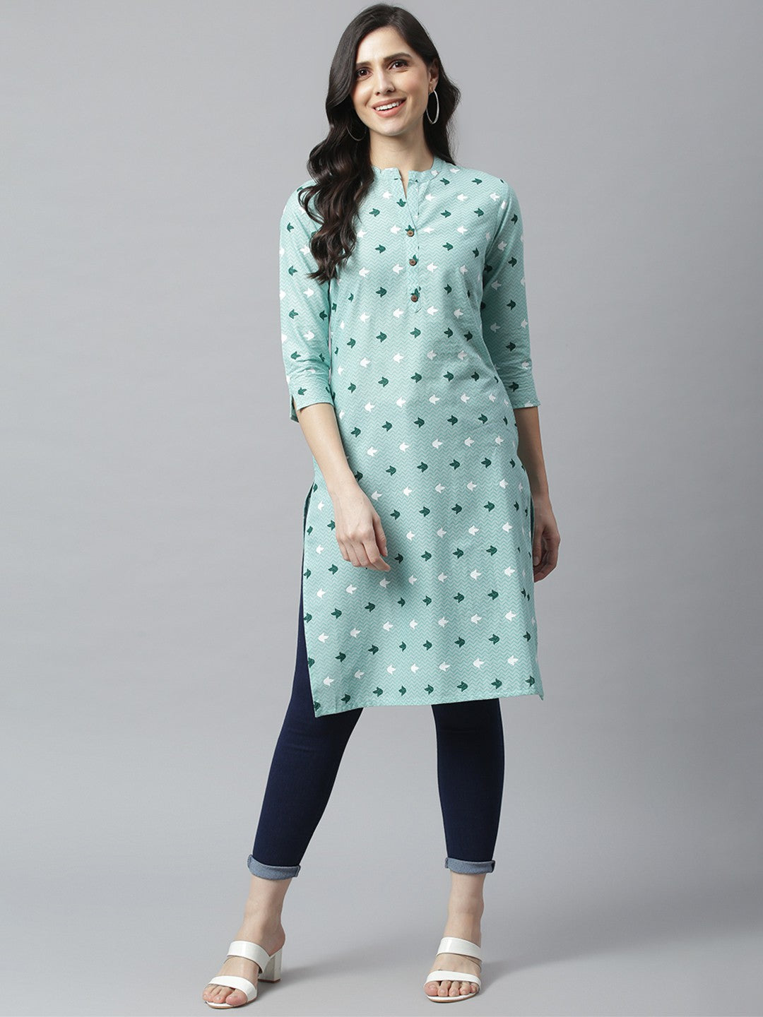 Akrish Cotton Kurta for Women | Premium Daily Wear Kurti in Beige & Blue