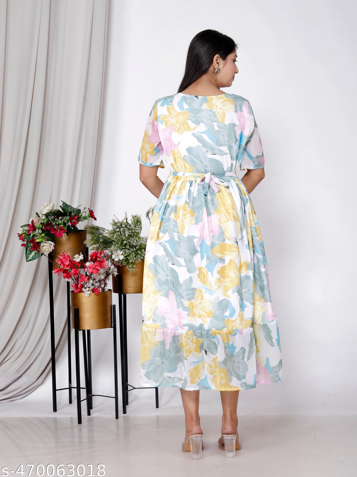 Akrish Pure Cotton Floral Anarkali Dress for Women | Premium Summer Midi Gown in Blue, Yellow, Green & Pink