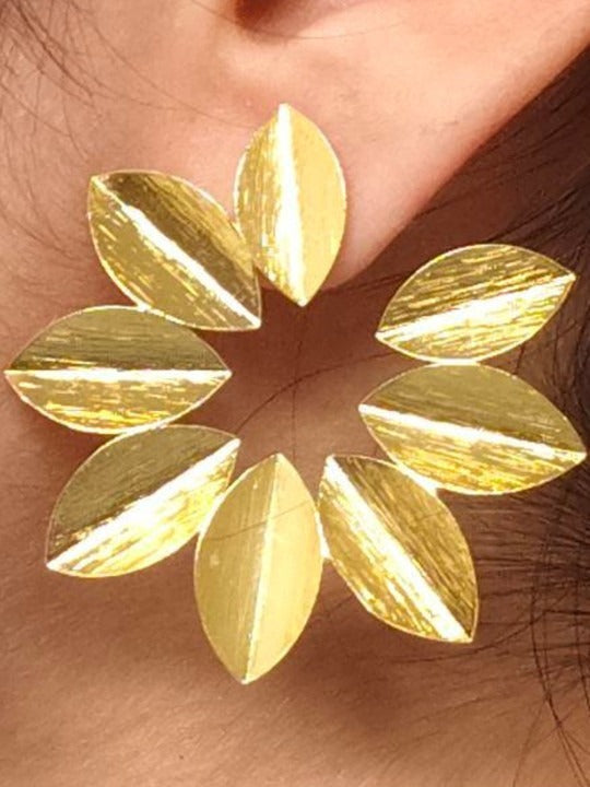 Premium Gold Finish Floral Stud Earrings for Women | Minimalist Luxury Party & Daily Wear Akrish