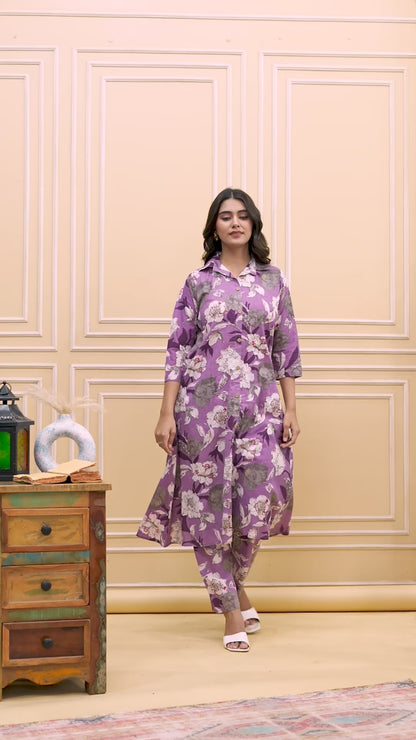 Women’s Lavender Floral Printed Co-ord Set