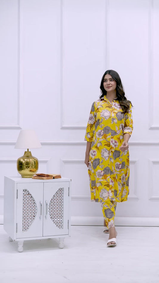 Women’s Yellow Floral Printed Co-ord Set